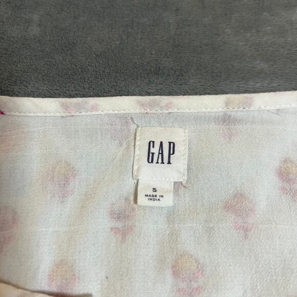 Gap Split Neck Cap Sleeve Floral Boho Print Blouse Size Small Colorful Festival - Picture 4 of 8